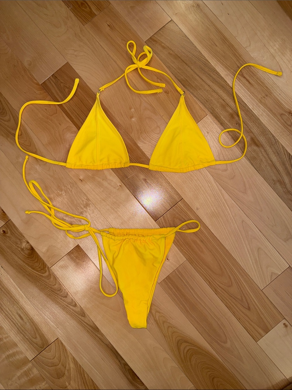 Yellow Triangle String Bikini - Women Swim